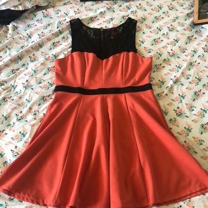 Salmon and black lace flowy midi dress